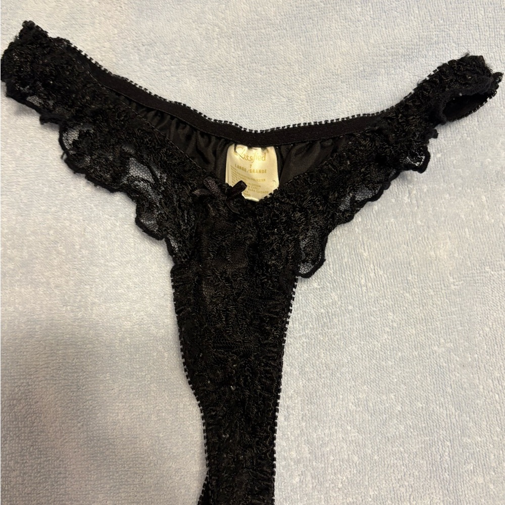 Classified Black Lace Thong Panty with Scalloped Trim